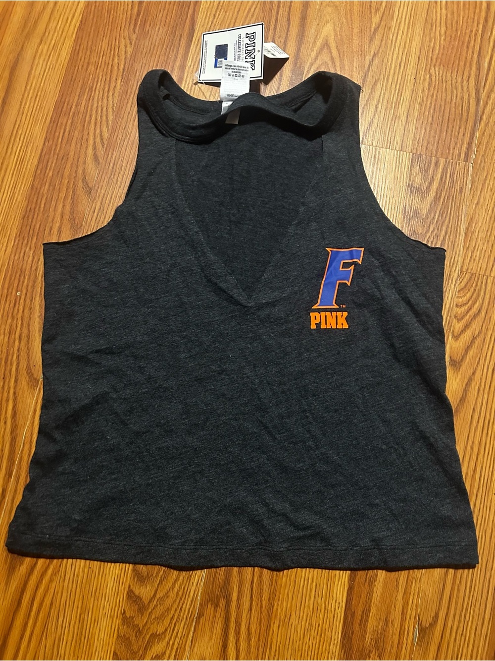 PINK Victoria's Secret Dark Gray V-Neck Tank with Orange & Blue Fl Gators Logo